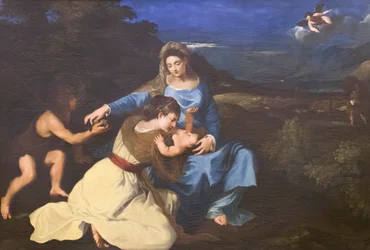 Madonna e Criança com Santos, c.1625, depois de Ticiano (óleo sobre tela)