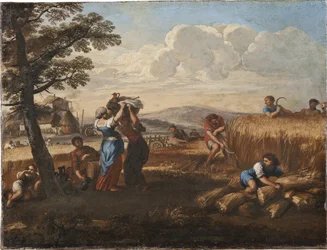Paysage avec scene de moisson - Landscape with Harvesting, de Cortona, Pietro da (1596-1669) (Pierre de Cortone). Óleo sobre tela. Dimensão : 50x65 cm. Nationalmuseum Estocolmo
