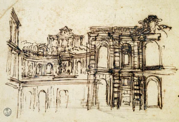 Estudo para teatro no Palazzo Pitti em Florença, por Pietro Berrettini conhecido como Pietro da Cortona (1596-1669), Itália