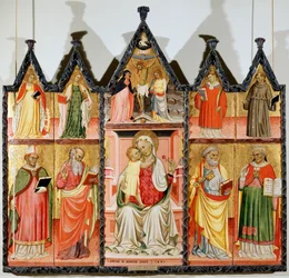 Madonna e Polyptych Child with Saints, dez painéis separados, 1440
