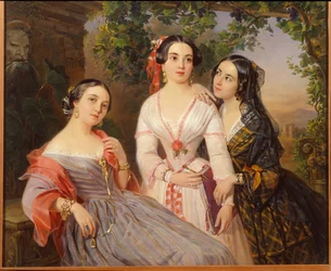 Portraits des soeurs la comtesse Elisabeth Salias de Tournemire (1815-1892), Sophia Soukhovo Kobylina (Soukhovo-Kobylina) (1825-1867) e Eudokia Petrovo Solovovo - Peinture de Pimen Nikitich Orlov (1812-1863), óleo sobre tela