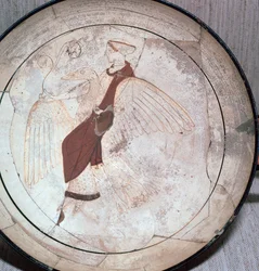 Detalhe de um kylix mostrando Afrodite montando um ganso, século 5 aC.