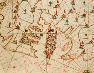 Ilha de Malta, de portolan atlas constituído por seis cartas, de Placido Caloiro e Francesco Oliva, Parchment. 1646.