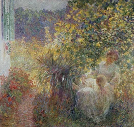 Mãe e filho no jardim