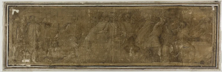 Mucius Scaevola atravessando o Tibre, pretendendo assassinar Porsenna, mas matando seu tesoureiro por engano