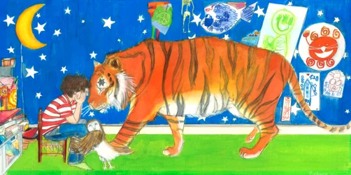 Albert Tiger and Owl, 2019 (aguarela e guache sobre papel)