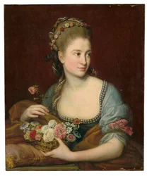 Retrato de uma senhora como Flora, com metade do corpo, segurando uma cesta de flores de vime