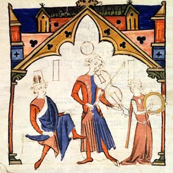 Fol.6r músicos tocando uma viola e um pandeiro, do Chansonnier des Nobles