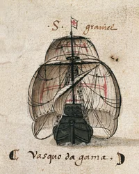 A caravela de Vasco da Gama, ilustração de ‘Memórias das Armadas...’, c. 1568
