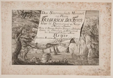 Página de título para a jornada do rei Frederik V pela Dinamarca e Noruega 1749