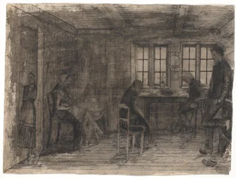 Interior de uma quinta com cinco pessoas
