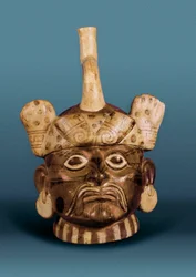 Civilização pré-colombiana: vaso de cerâmica com retrato, Do Peru
