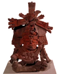 Civilização pré-colombiana: urna funerária representando o deus do fogo. 200-300 DC. Cidade do México, Museu Nacional de Antropologia México