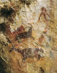 Cena de caça com um veado e um ibex (25000-15000 AC.). Paleolítico Superior. El Perello, caverna de La Cabra Freixet.