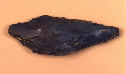 Ponta de seta de pedra descoberta em Isolino di Varese (Itália).