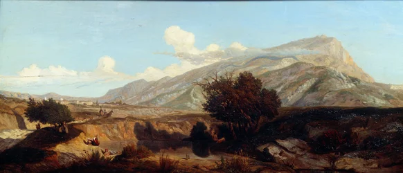 Vista da paisagem sagrada da montanha Victory de maquis no Sul. Pintura de Prosper Joseph Gresy (1804-1874) século XIX Aix en Provence, Musee Granet