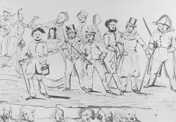 Honoré de Balzac (1799-1850) junto com os personagens de &39;La Comédie Humaine&39;, 1838