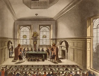 Salão de Cooper, Desenho de Loteria, do Microcosmo de Londres de Ackermann