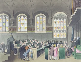 Tribunal de Chancelaria, Lincoln&39;s Inn Hall, gravado por Constantine Stadler (fl.1780-1812), 1808 (aquatinta colorido)