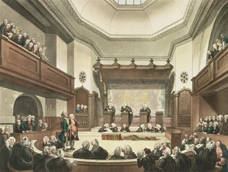 Corte de Pleas comuns, Westminster Hall, de "O Microcosmo de Londres", gravado por JC Stadler (fl.1780-1812), pub. por R. Ackermann (1764-1834) 1808 (aquatinta)