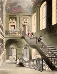 Hall and Staircase no British Museum, de &39;Microcosm of London&39; publicado por R. Ackermann 1808