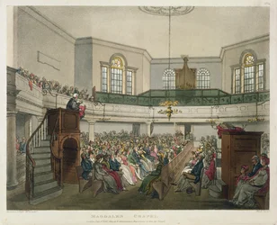 Capela de Madalena, de &39;Microcosmo de Londres de Ackermann&39;, gravada por John Bluck (fl.1791-1831), 1809 (aquatint)