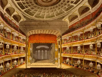 Novo Covent Garden Theatre, do Microcosm of London, 1810 por R Ackermann (aquatinta colorida à mão)