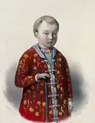 Le grand duc Dmitri Alexeevich de Russie (1648-1649) (Czarevich Dmitri Alexeevich da Rússia). Oeuvre de Pyotr Fyodorovich Borel (1829-1898), litografia vers 1860. Art russe 19e siecle, neo classicisme. Biblioteca Estatal Russa, Moscou.