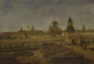 Os portões de Ilyinsky em Moscou, meados do século 19.