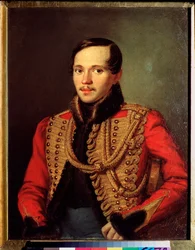Retrato do poeta Mikhail Lermontov (1814-1841) (Retrato do poeta M Lermontov) - por Pyotr Yefimovich Zabolotsky (Zabolotski) (1803-1866), óleo a bordo