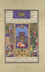 O Casamento de Siyavush e Farangis, Folio 185v do Shahnama Book of..., ca. 1525-30.