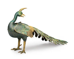 Queimador de incenso cloisonné em forma de pavão