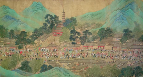 Visita do Imperador Kang Shi ao Kiang-Han em 1699, após Chaio Ping Chen (1661-1722) (tinta e cor sobre papel de seda)