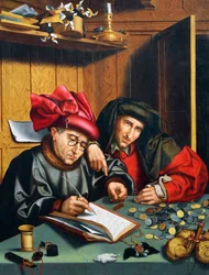 Financiadores de dinheiro, cerca de 1515, por Quinten Metsys (1466-1530), Países Baixos