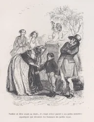 Ele se levantou como aqueles pequenos monstros marinhos que decoram as fontes. da Pequena Miséria..., 1843.