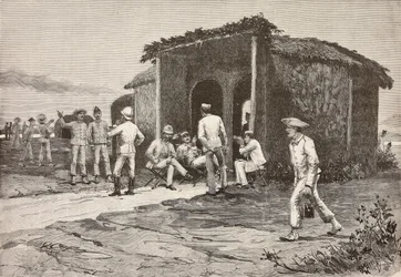 Oficiais italianos perto do pavilhão do refeitório, Abdel K