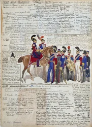 Oficiais e cadetes a pé e a cavalo, uniformes dos Estados Pontifícios