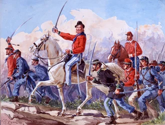 Risorgimento: as tropas de Giuseppe Garibaldi (1807-1882) marcham sobre Roma. Aguarela de Quinto Cenni 1892