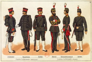 Guerra Sino-Japonesa - Uniformes do exército japonês, gravura, Leipzig