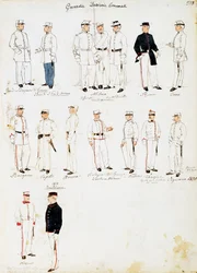 Uniformes dos guardas aduaneiros do Reino de Itália entre 1873-1878, placa do Cenni Codex, colecção de esboços militares em aguarela