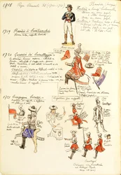 Uniformes do exército dos Estados Papais na época do Papa Clemente XI, placa colorida por Quinto Cenni