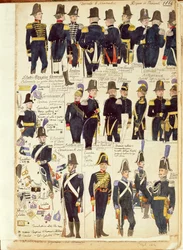 Uniformes do exército piemontês de 1814. Placa colorida por Cenni Quinto