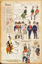 Vários uniformes, por Quinto Cenni, placa de cor, cerca de 1815