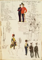 Vários uniformes do Reino da Grã-Bretanha, placa colorida por Quinto Cenni