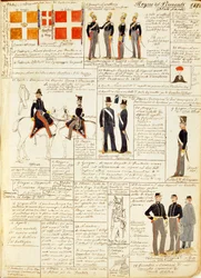 Vários uniformes do Reino da Sardenha, placa colorida por Quinto Cenni