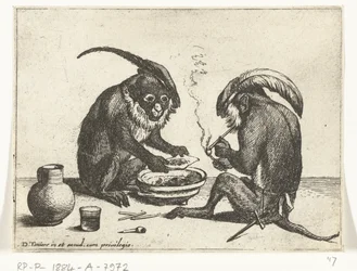 Dois macacos a fumar cachimbo
Vários actos de vida humana representados por macacos (título da série)
O jogo do macaco no mundo (título da série)