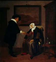 Consulta Pintura por Quiringh Gerritsz Van Brekelenkam (ca. 1620-1668). Sol 0,57x0,52 m