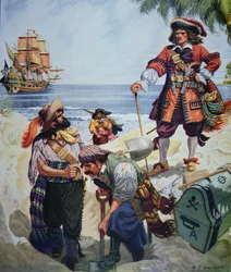 Chefe pirata enterra tesouro (cor litho)