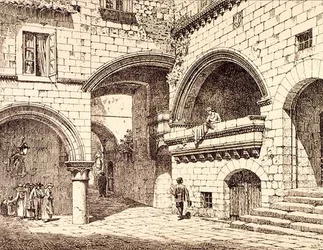 Parte da Piazza San Pellegrino, Viterbo, Itália, de 