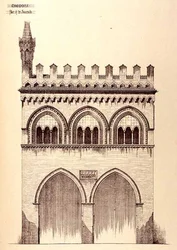 Palácio dos Jurisconsultos, Cremona, Itália, construído em 1292, de "Exemplos da Arquitectura Municipal, Comercial e de Rua de França e Itália do século XII ao XV".